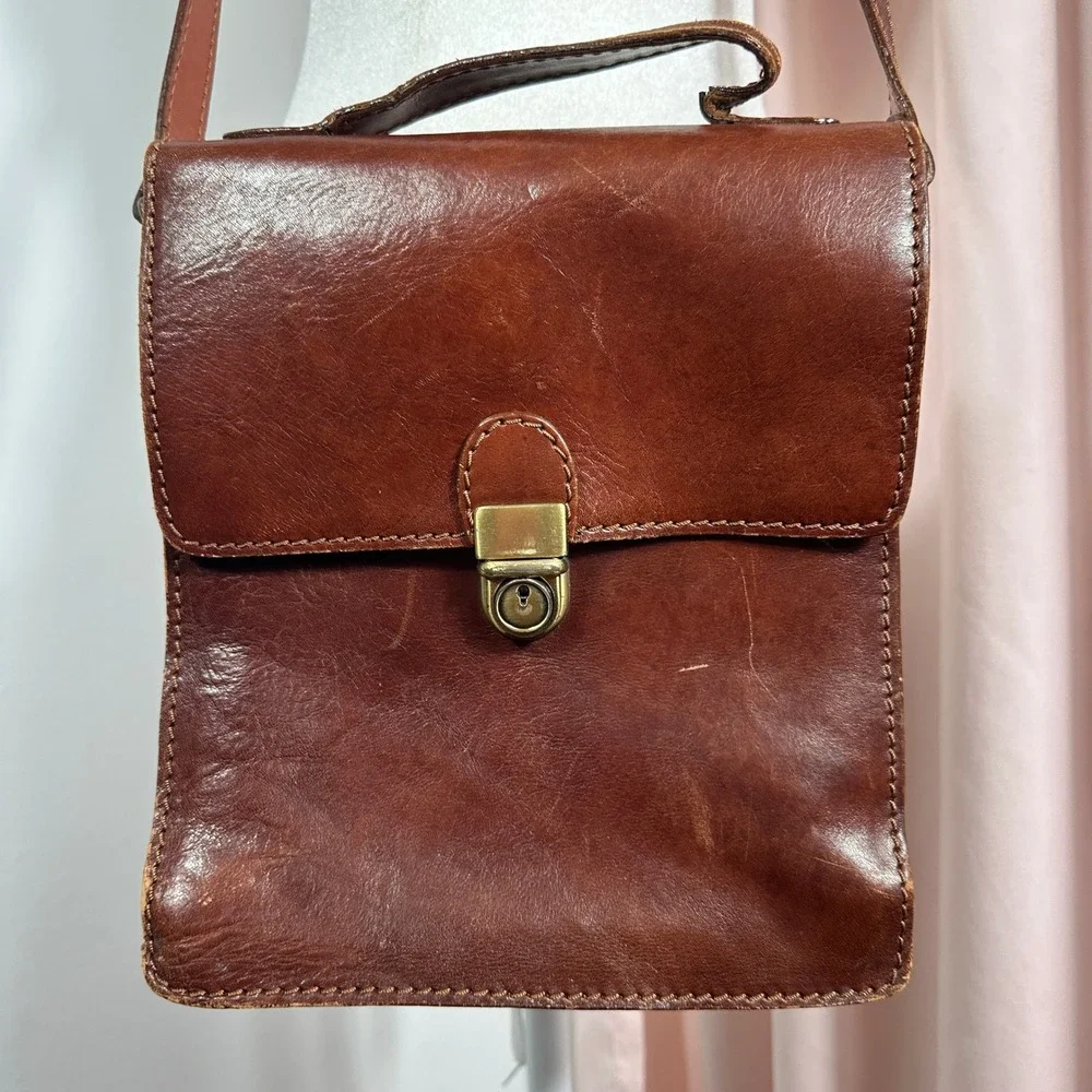 Vintage Genuine Leather Organizer Crossbody Bag Brown Messenger Purse Travel